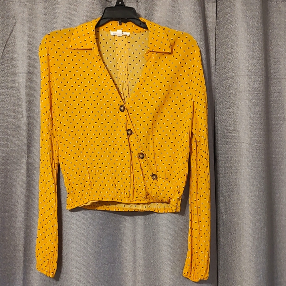 Social Gypsy Long Sleeve V-neck Blouse with Crossover Button Accent Sz Small